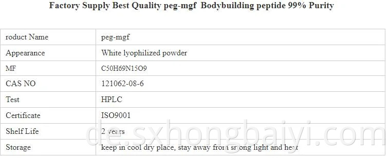 HBY-Versorgung lyophilisierter Bodybuilding-Pulver PEG-MGF Peptid PEG MGF